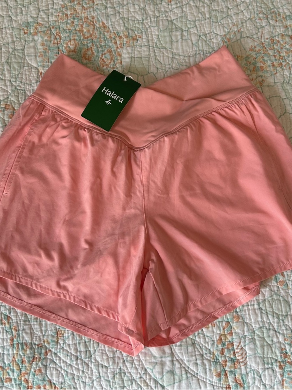 HALARA Coral-Pink High Waist Athletic Shorts